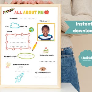 All About Me, All About Me Poster, Back to School, First Day of School, Get to Know Me, All About Me Worksheet, Kids Printable Activity