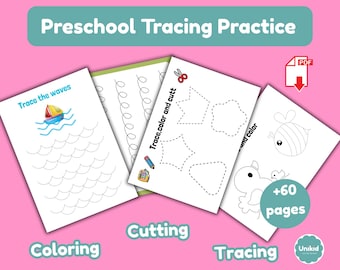 Preschool Line Tracing Worksheets: Fine Motor Skills Practice (PDF Printable Bundle A4 Size)
