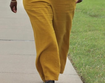 High-Waisted Linen Wide Leg Pants | Custom Inseam, Boho Style