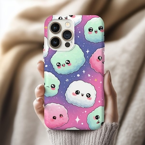 Kawaii Phone Case iPhone Compatible Phone Cover Samsung Galaxy Case Protection Cotton Candy Cloud Pattern Star Decoration Pastel Color Phone