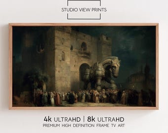 Vintage Trojan Horse Samsung Frame Tv Art, The  Odyssey, Oil Painting Artwork, 55 Inch, Canvas TV, Digital Download, StudioViewPrints TV142