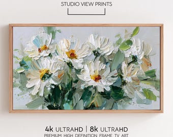 Abstract Daisy Samsung Frame TV Art, Textured Spring Oil Painting, StudioViewPrints