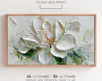 Gardenia Textured Samsung Frame TV Art |  Spring Floral Oil Painting | Digital Download | StudioViewPrints