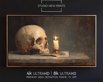 Vintage Skull Samsung Frame TV Art, Dark Academia Oil Painting, Wallpaper, Screensaver, Instant Download, StudioViewPrints TV087