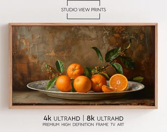 Rustic Oranges Still Life Frame TV Art | Digital Download | Fine Artwork | Vintage Kitchen Decor | Samsung 4k 8k Cottage Dark Academia