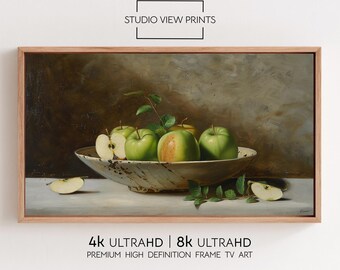 Rustic Apples Still Life Frame TV Art | Digital Download | Fine Art work | Vintage Kitchen Decor | 4k 8k Cottage Dark Academia Art Mode