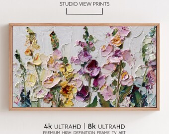 Abstract Samsung Frame TV Art, Foxglove Textured Spring Oil Painting, StudioViewPrints