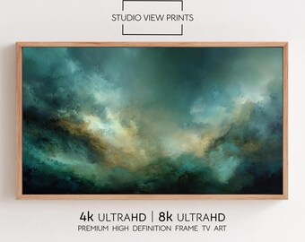 Abstract Samsung Frame Tv Art, Teal Gold Painting, StudioViewPrints