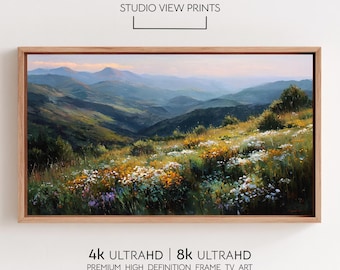 Wildflower Mountain Landscape Samsung Frame Tv Art, Oil Painting, Digital Download, StudioViewPrints