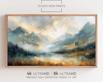 Mountain Forest Landscape Samsung Frame Tv Art, Moody Oil Painting, StudioViewPrints TV113