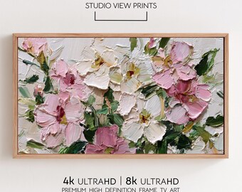 Abstract Frame TV Art, Textured Petunia Spring Oil painting, Digital Download, StudioViewPrints