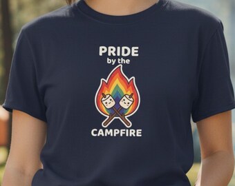 Pride Campfire T-Shirt, Rainbow Marshmallow LGBTQ Camping Tee