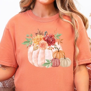 Floral Pumpkin Shirt or Sweatshirt, Comfort Colors Cozy Fall Sweater, Pumpkin Patch Outfit