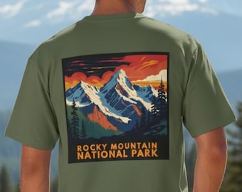 Rocky Mountain National Park Shirt, Colorado Back Print Tee Shirt, Mountain Hiking Shirt for National Park Lovers