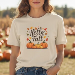 Hello Fall Shirt or Sweatshirt, Pumpkin Patch Tshirt, Autumn Leaves Tee, Fall Season Graphic Tee image 1