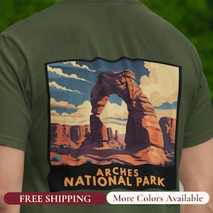 Arches National Park T-Shirt | Utah Desert Back Print Tee for Hikers and Outdoor Enthusiasts, Unisex Park Explorers Gift