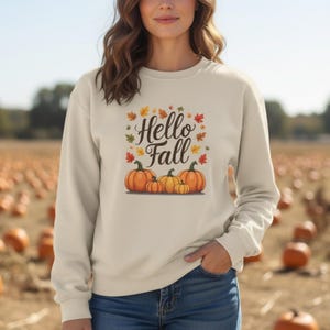 Hello Fall Shirt or Sweatshirt, Pumpkin Patch Tshirt, Autumn Leaves Tee, Fall Season Graphic Tee image 2