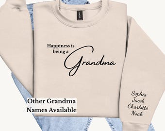 Sweat grand-mère personnalisé avec prénoms petits-enfants, grand-mère personnalisée, Grammy, Mimi, Gigi, cadeau fête des mères