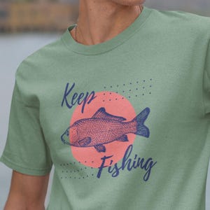 Keep Fishing T-Shirt for Fishermen | Retro Fish Graphic Tee | Motivational Angler Shirt | Funny Outdoors Gift for Fishermen and Anglers
