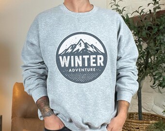Winter Adventure Sweatshirt, Outdoor Fleece, Hiking Snowy Mountain Shirt, Skiing Shirt
