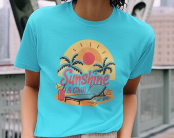 Sunshine and Chill Comfort Colors Shirt, Summer Tee, Beach Vacation Graphic T-shirt