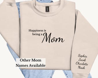 Sweat-shirt personnalisé pour maman avec noms d'enfants sur la manche, cadeau personnalisé pour maman, maman, maman, maman, cadeau pour la fête des mères