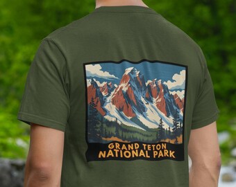 Chemise du parc national de Grand Teton, t-shirt imprimé dans le dos de la chaîne Teton, chemise de randonnée du Wyoming pour les amateurs de parcs nationaux