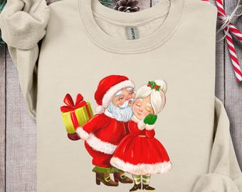 Retro Santa & Mrs. Claus Sweatshirt, Nostalgic Holiday Sweater, Christmas Gift for Her