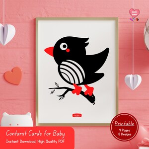 Schede didattiche stampabili ad alto contrasto per bambini – Schede visive in bianco e nero e rosso (8 design)