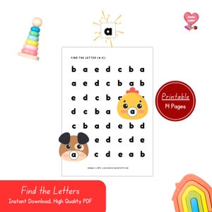 Juego de encontrar las letras: Reconocimiento de letras mayúsculas y minúsculas imprimible para preescolar y jardín de infantes