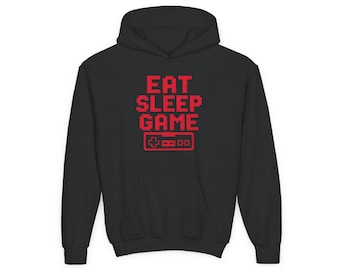 Youth Gamer Hoodie: Eat Sleep Game, Cotton-Blend Sweatshirt