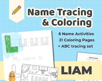 LIAM - Name Tracing Worksheet for Preschoolers - Personalized ABC Tracing and Coloring Pages
