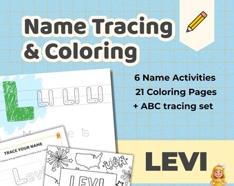 LEVI - Personalized Name Tracing Sheet for Kids - Preschool Name Practice Worksheet - ABC Handwriting Printable