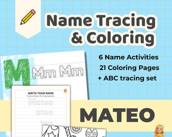 MATEO - Personalized Name Tracing Worksheet Printable - Preschool Practice Sheet - ABC's
