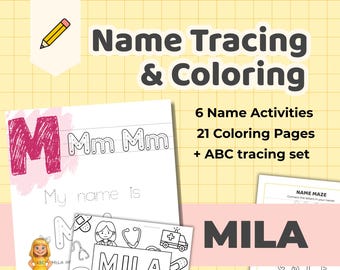 MILA - Personalized Name Tracing Worksheet Printable  - Preschool Practice Sheet - ABC's