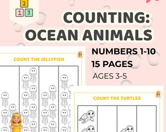 Ocean Animals Counting Worksheet: Preschool Math Printable (PDF Download, 15 Pages + Certificate)