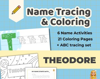 THEODORE - Name Tracing Worksheet for Preschoolers - Personalized ABC Tracing Printable - Custom Kids Practice