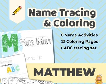 MATTHEW - Personalized Name Tracing Worksheet Printable - Preschool Practice Sheet - ABC's