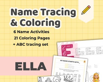 ELLA - Personalized Name Tracing Worksheet  - Preschool ABC Practice Printable - Custom Name Writing Sheet