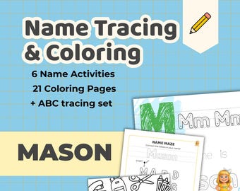 MASON - Personalized Name Tracing Worksheet Printable - Preschool Practice Sheet - ABC's