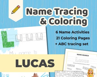 LUCAS - Personalized Name Tracing Worksheet Printable - Preschool Practice Sheet - ABC's