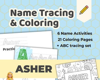 ASHER - Personalized Name Tracing Worksheet Printable - Preschool Practice Sheet - ABC's