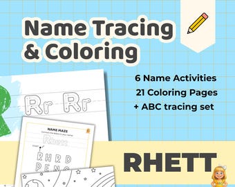 RHETT - Personalized Name Tracing Worksheet Printable - Preschool Practice Sheet - ABC's