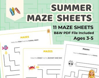 Summer Maze Worksheets for Preschoolers: Fine Motor Skills Activity (PDF Download)