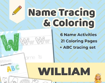WILLIAM - Personalized Name Tracing Worksheet Printable - Preschool Practice Sheet - ABC's