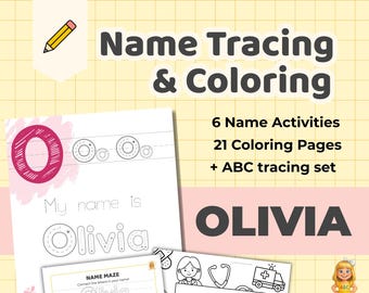 OLIVIA - Name Tracing Worksheet for Preschoolers - Personalized ABC Tracing Printable - Custom Kids Practice