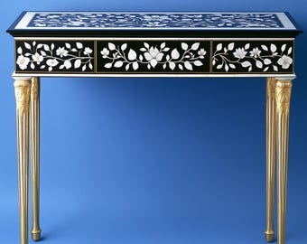 Handmade Bone Inlay Console Table | Camel Bone Rectangular Entryway Table | Bone Inlay Sofa Table | Bone Inlay Work Desk | Bone Inlay Desk