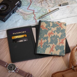 RFID Japanese Crane Passport Cover, Blue Cloud Travel Wallet, Vintage Bird Pattern Gift for Travelers and Study Abroad | asnyan