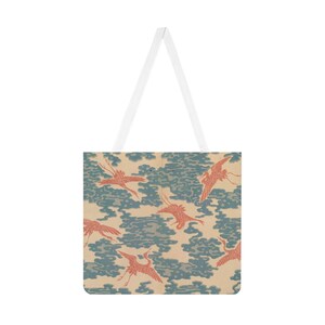 Bolso tote con estampado de grullas japonesas, nubes inspiradas en Chiyogami, bolso de hombro con estampado integral, algodón ecológico estético | asnyan