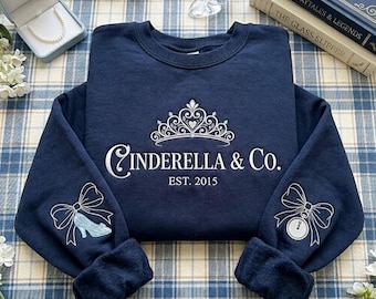 Cinderella & Co Embroidered Sweatshirt, Disney Princess Crewneck, Glass Slipper Bow Sleeve Shirt, Cinderella Gift
